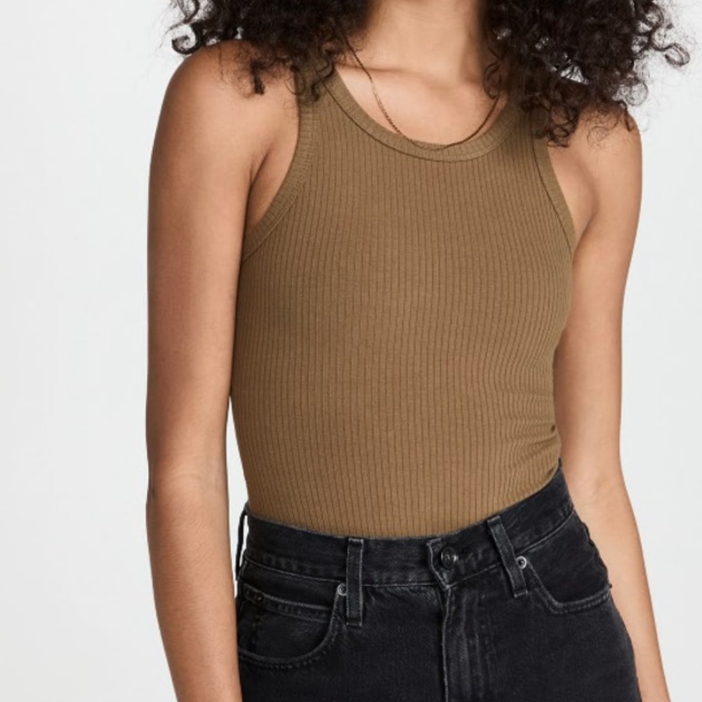 Good American Chunky Rib Tank Bodysuit in Sepia (Size XXL)